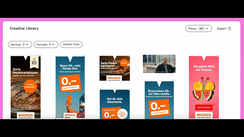 Creative Library with Open Web and Social Media creatives