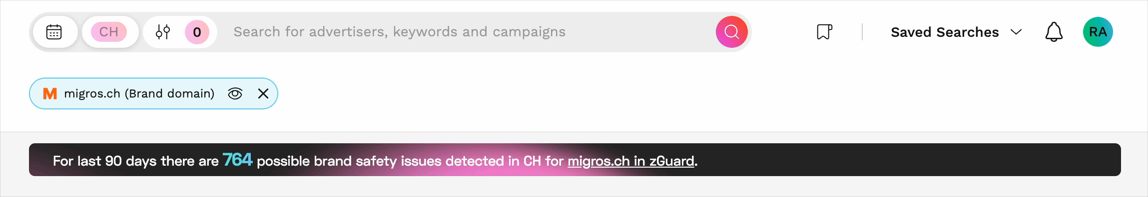 zGuard insights on the advertiser dashboard